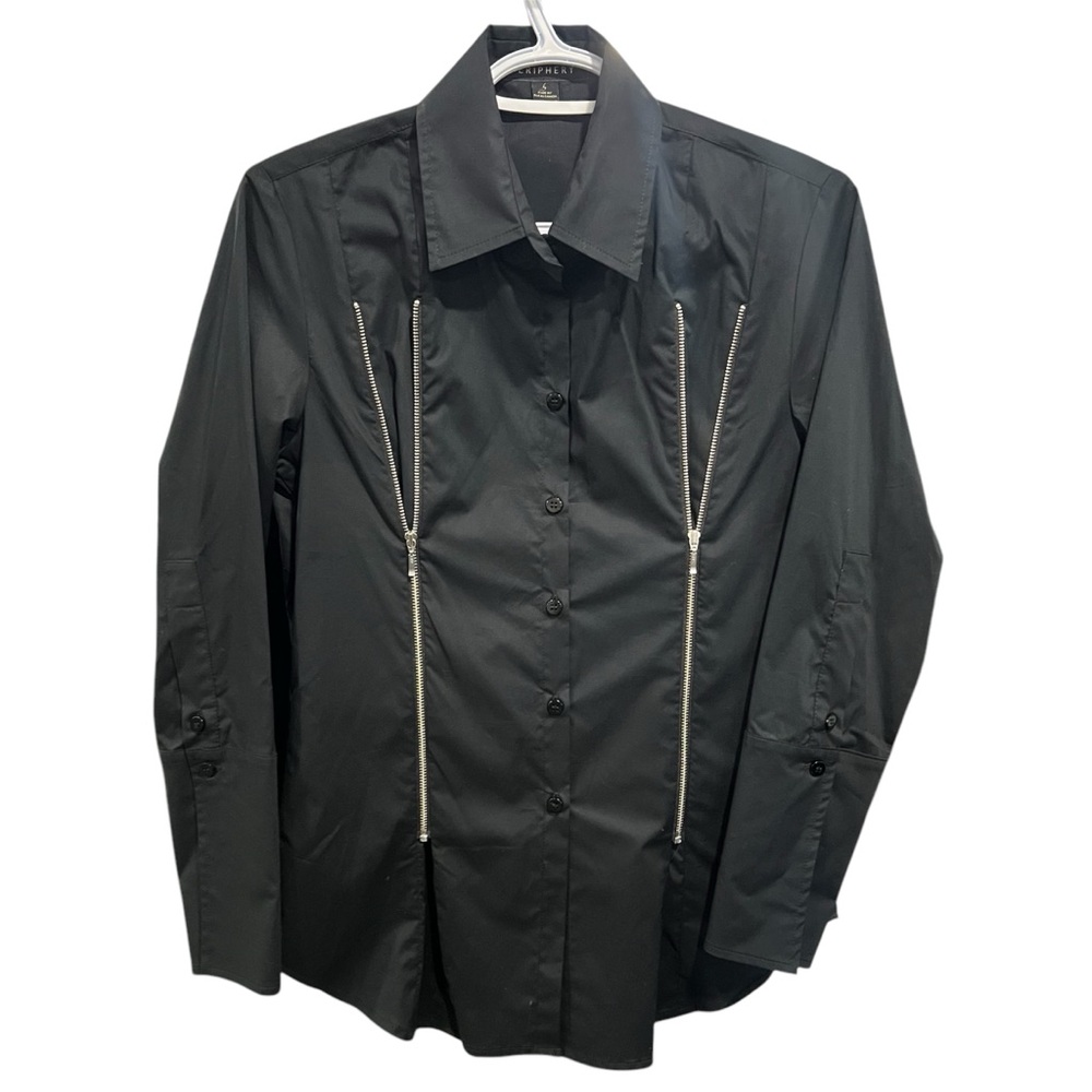 Periphery Size 4- Button Down Dresss Shirt Black, Metal Front Zipper - Like New